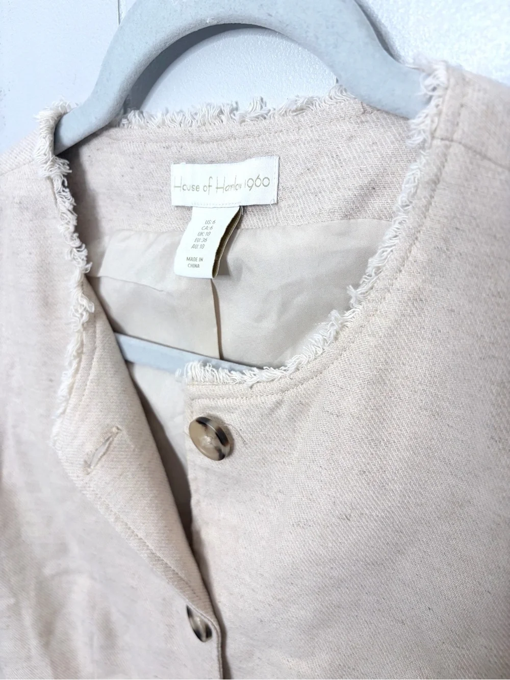 House of Harlow 1960 Ivory Cotton Linen Blend Frayed Edge Button Vest Women’s 6